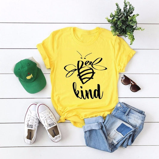 Cute Bee Kind Print Casual Women tshirt